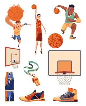 Basketball elements set. Game equipment. Different play stuff for professional Stock Illustration