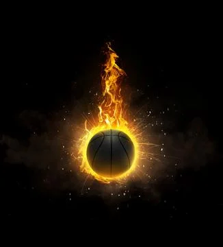 Basketball, on fire on black background Stock Illustration