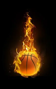 Basketball, fire in hand black background Stock Illustration