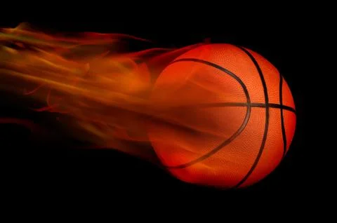 Basketball on fire. Stock Photos