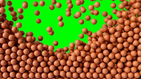 Basketball game balls falling down from above and filling the screen. Vídeo Stock 98632785