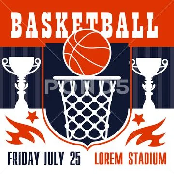 Basketball game vector poster, basket and ball Stock Illustration