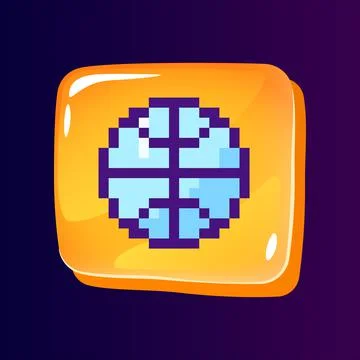 Basketball glossy ui button with pixelated color icon Stock Illustration