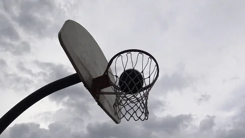 Basketball going through hoop on a shaky goal Stock Footage 76284972