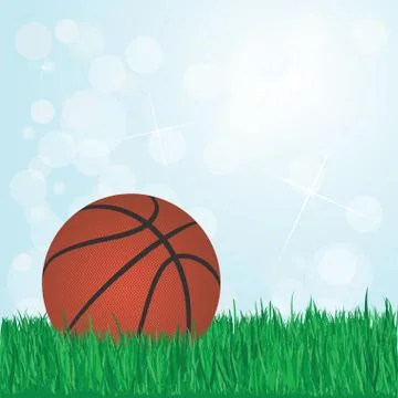 Basketball on grass Stock Illustration