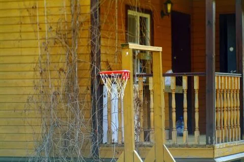 Basketball hoop on a rural plot Stock Photos