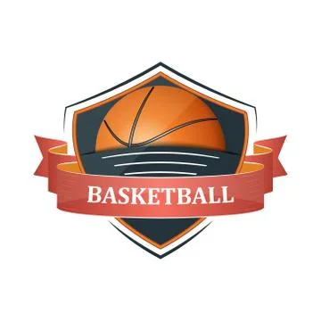 Basketball icon, label with ribbon. Vector illustration. Stock Illustration