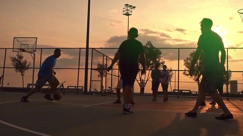 Basketball Match In The Sunset Stock Footage 112643681