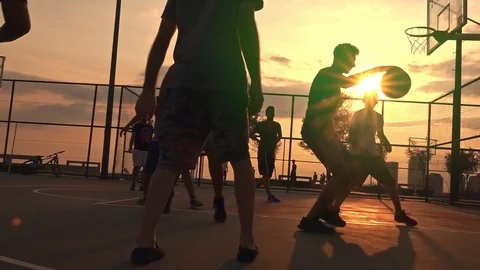 Basketball Match In The Sunset Stock Footage 112643881