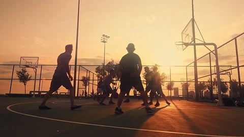 Basketball Match In The Sunset Stock Footage 112652697
