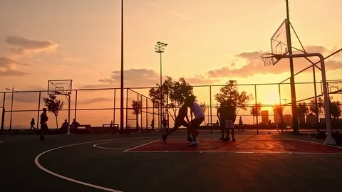Basketball Match In The Sunset Stock Footage 112657334