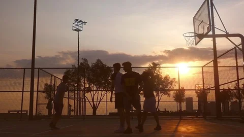 Basketball Match In The Sunset Stock Footage 112657655
