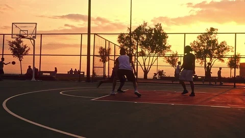Basketball Match In The Sunset Stock Footage 112660399