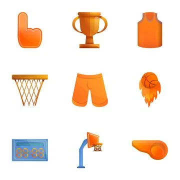 Basketball objects icon set, cartoon style 库存插图
