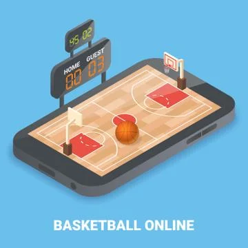 Basketball online concept vector flat isometric illustration Stock Illustration