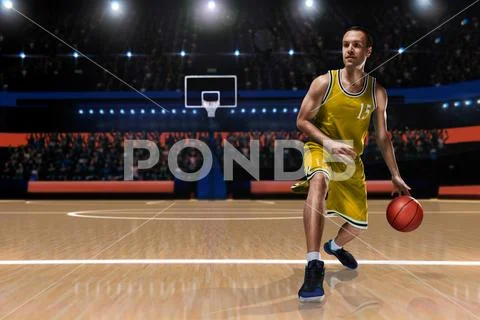 Basketball player in action on basketball playground Stock Photos