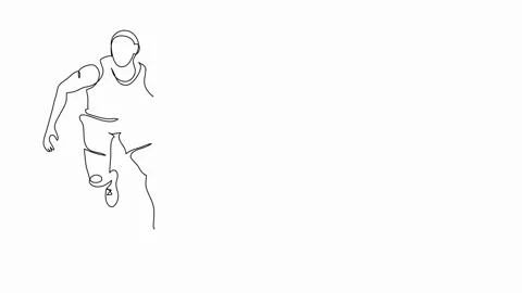 Basketball player dribbles the ball self drawing line animation. One continuous Stock Footage 300952955