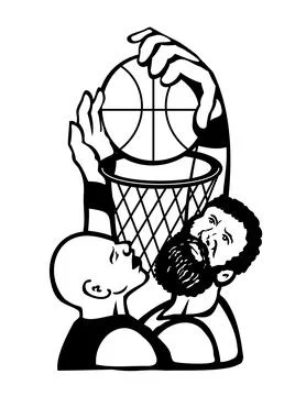 Basketball Player Dunking and Blocking the Ball into Net Retro. イラスト素材