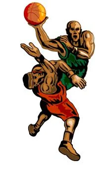 Basketball player dunking blocking. Illustrazione stock