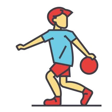 Basketball player, game, team concept. Line vector icon. Editable stroke. Fla Stock Illustration