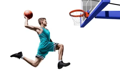 Basketball player making slam dunk isolated Stock Photos