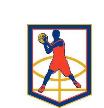 Basketball player passing ball shield retro Stock Illustration