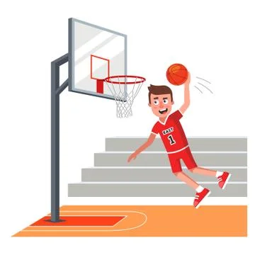 Basketball player in red uniform throws the ball into the ring. Stock Illustration