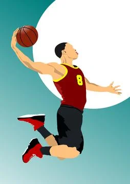 Basketball player silhouettes. Colored Vector 3d hand drawn illustration Stock Illustration