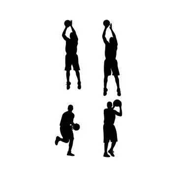 Basketball Player Silhouettes Demonstrating Various Shooting Positions and .. Stock Illustration