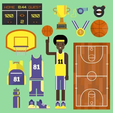 Basketball player sport vector elements professional set. Game competition Stock Illustration