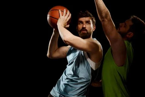 Basketball player using offensive drill for scoring Stock Photos