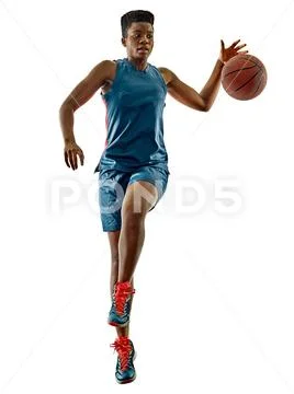 Basketball players woman teenager girl isolated shadows Stock-Fotos