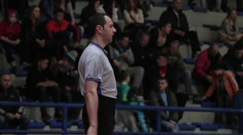 Basketball Referee Prepares To Signal The Start Of The Match Audience In The Ba Stock Footage 47876603