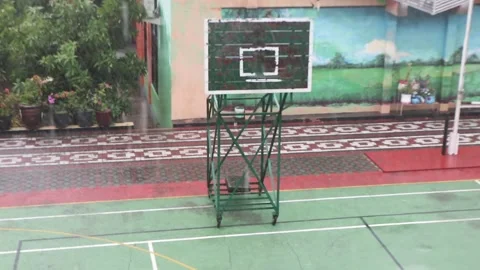 Basketball ring board gets rained on Stock Footage 292856855