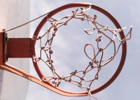 Basketball ring bottom view. bottom view of the basketball hoop with old wood Stock Photos
