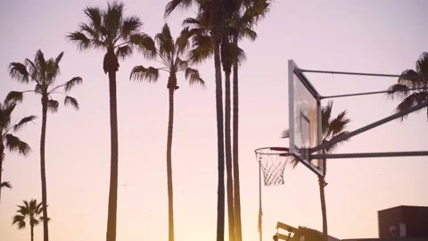Basketball ring at sunset Stock Footage 130206490