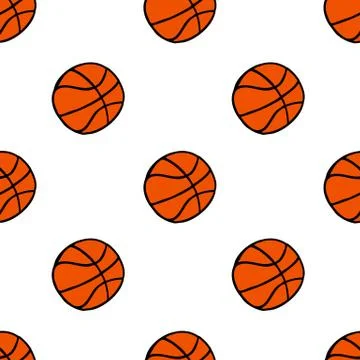 Basketball seamless doodle pattern, vector hand draw illustration Stock Illustration