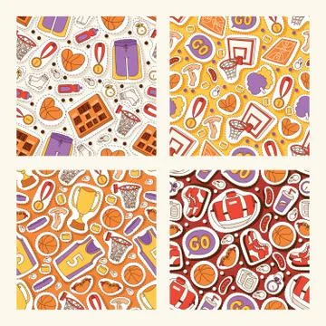 Basketball seamless pattern vector sportswear and ball sticker in net hoop on Stock Illustration