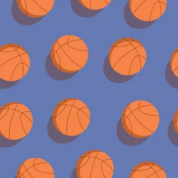 Basketball with shadow seamless pattern. Vector design on blue background Illustrazione stock