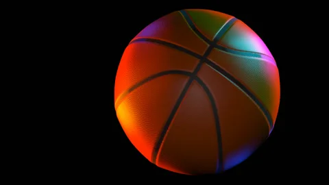 Basketball spinning in multi colored light over black - 3d animation Stock Footage 140172953