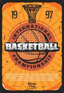 Basketball sport poster with leather ball Stock Illustration