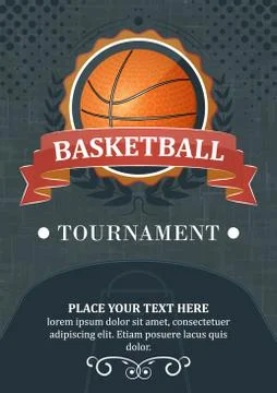 Basketball tournament vector background or poster. Design with ball, ribbon a Stock Illustration