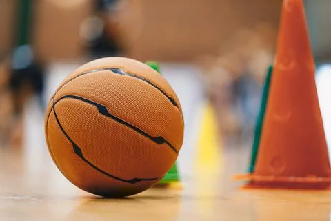 Basketball training equipment at training session. Basketball ball Stock Photos