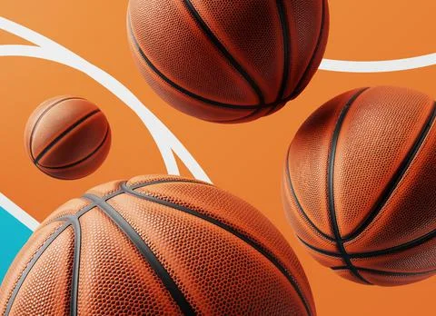 Basketballs on the background of the playground 3d render Stock Illustration