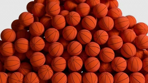 Basketballs Falling Transition Animation with Alpha Channel. 3D rendering Stock Footage 313055120
