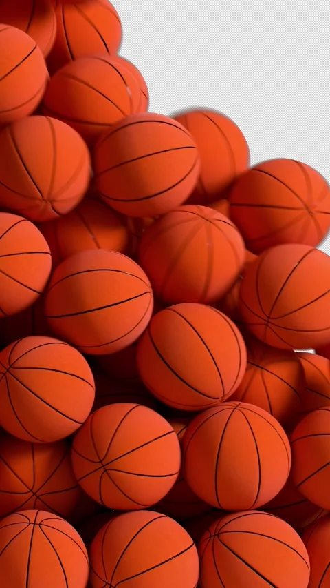 Basketballs Vertical Drop Transition Animation with Alpha Channel. 3D rendering 库存影片 335763429