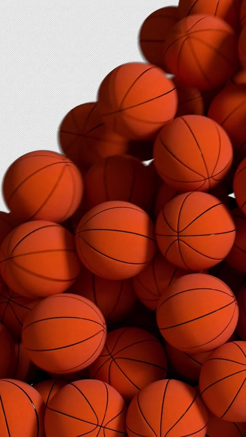 Basketballs Vertical Falling Transition Animation with Alpha Channel. 3D Stock Footage 330071002