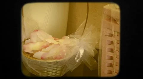 Baskets With Beautiful White Wedding Decorations On The Floor Stock Footage 48913837