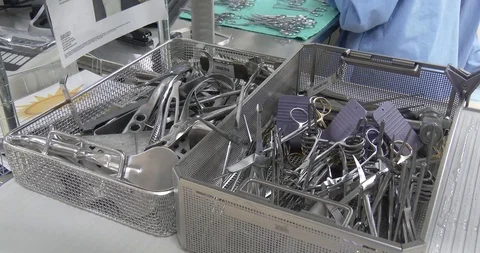 Baskets of Clean Sterile Surgical Instruments Stock Footage 105547179