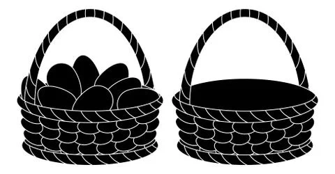 Baskets, empty and with eggs, silhouettes Stock Illustration